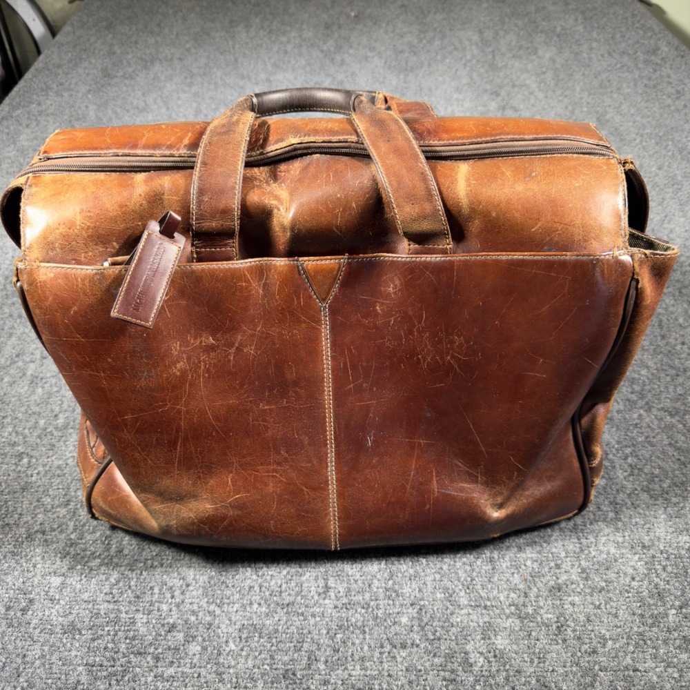 Vintage Johnston & Murphy Leather Duffle Briefcase Travel Bag Brown Old Money